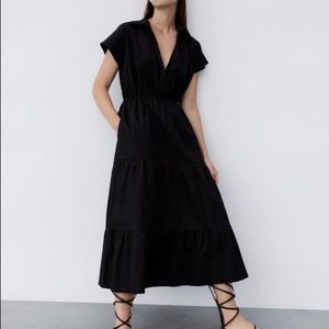 Zara Poplin Black Midi Shirtdress
